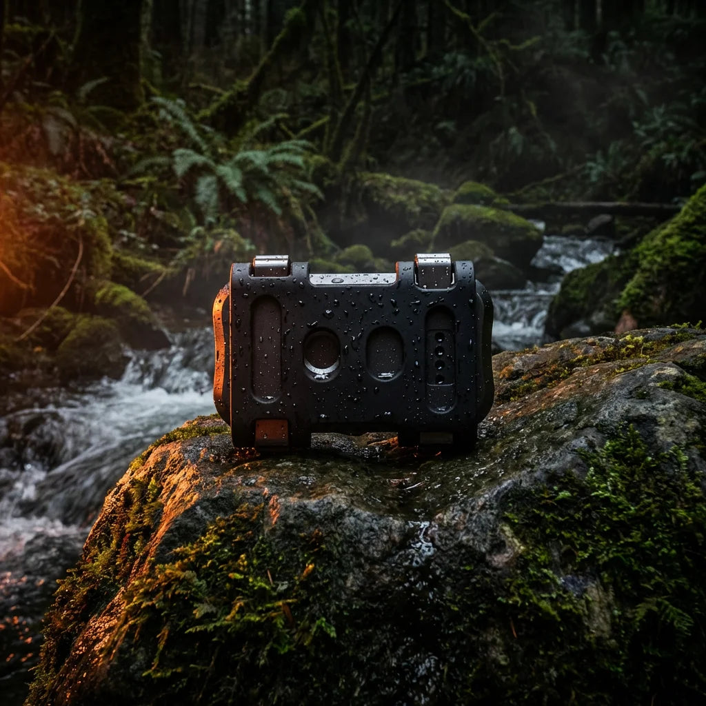 Trackrhino GPS Tracker on Forest Rock — Waterproof Outdoors